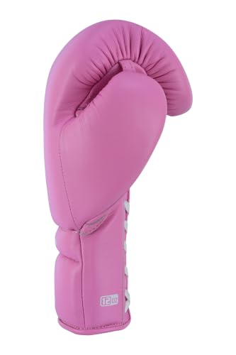 Aura 100 Full Grain Leather Lace Up Boxing Gloves for Men & Women – Professional Training, Sparring, Competition, Muay Thai, Kickboxing & Heavy Bag Gloves - color: Pink, size: 14 OZ