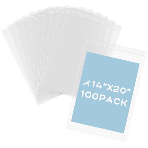 Golden State Art, 14 x 20 inch Large Clear Plastic Zip Bags, 3 Gallon Reclosable Zip Bags for Household, Clothes, T-shirts Packing|100 Pack - color: 100 Pack, size: 14x20