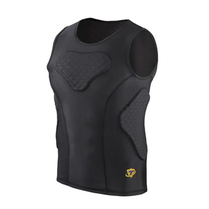 TUOY Adult Rib Chest Protector, New Version - Padded 5 Pads Baseball Football Lacrosse Rib Heart Sternum Guard - color: Black, size: X-Large