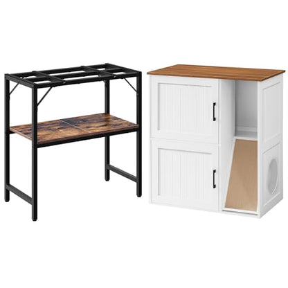 MAHANCRIS Fish Tank Stand and Litter Box Enclosure Bundle, Aquarium Stand with 2-Tier Storage Shelves, Hidden Litter Box Furniture with Scratch Pad, for Home Living Room, FTHR2001-CWBZ3201