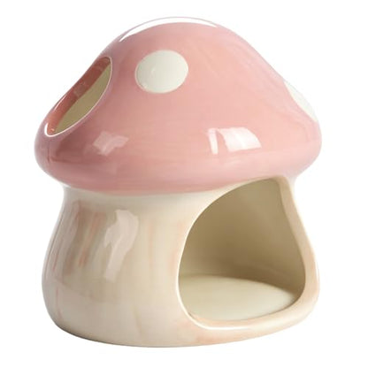 Ceramics Mushroom House Aquarium Decor, Betta Fish Tank Accessories Landscape Decoration, Small Shrimp Goldfishes Habitat Hut Pleco Smalland Breeding Hide Caves Toad House - Pink