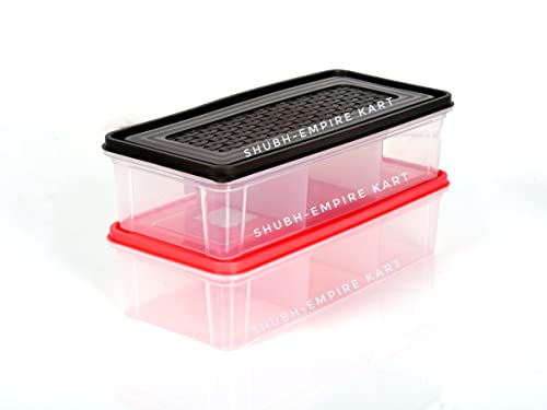 3 Partition Fridge Storage Container Boxes Organizer,Refrigerator Plastic Storage Box For Kitchen,For Dry/Liquid Food,Stackable Microwave Safe Container For Fish Meat-Pack Of 2,Blue