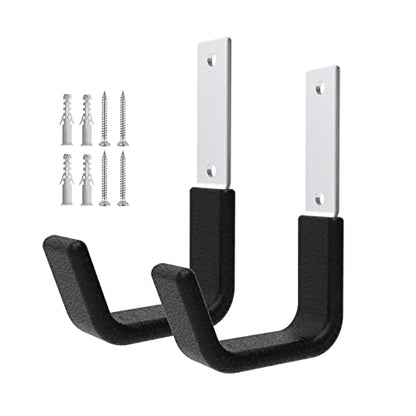 Heavy Duty Garage Utility Hooks, Wall Mount Ladder Hangers, 2S | Large J-shaped hangers for bicycles, hoses and tools; zinc-coated steel, PVC padding, 50 lb capacity, indoor/outdoor use. - size: 2 Small