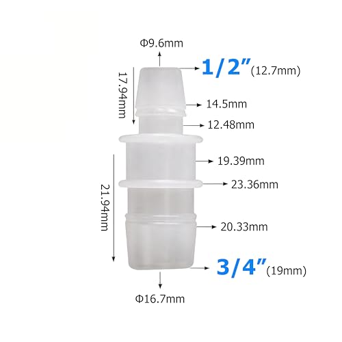 Plastic Hose Barb Reducer Fitting 3/4" to 1/2" Barbed Reducing Union Adapter Splicer Mender Joint Fitting (Pack of 2) - size: 3/4-1/2