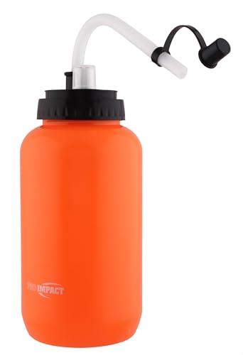 Squeezable Water Bottle Bendable Long Straw and Spray cap - LDPE BPA Free Plastic - Hydration for Baseball Hockey Gym MMA Yoga Boxing Cycling Softball Football Lacrosse (35.5 Oz.) - color: Orange