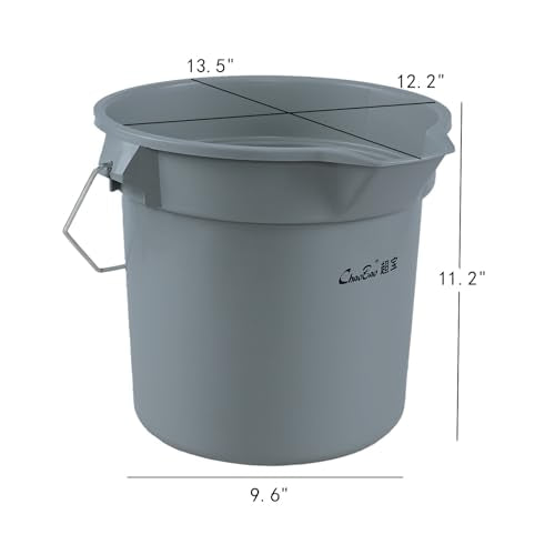 3.5 Gallon Commercial Cleaning Plastic Buckets with Handles, 4-Pack | Gray Industrial Round Utility Pail, Heavy-duty, Construction for Professional/Janitorial Cleaners