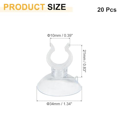 uxcell 20Pcs Aquarium Suction Cup Clips, 10mm Airline Tube Holders Clamps Cup Holder Sucker Tube Sucker for ID Airline Tubing Fish Tank, Clear