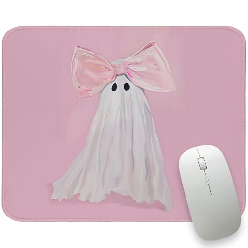 Pink Bows Ghost Small Mouse Pad，Cute Halloween Gaming Mouse Pad，Non-Slip Rubber Base Washable for Home Computer Laptop for Women Girls Holiday Desk Office 8.25x10 in - color: Pink Bows Ghost