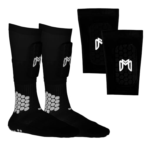 MediCaptain Mini Shin Guards Soccer – Built in Shin Pad Sleeves for Mens, Women, Teens - Small Shin Guards - Lightweight, Breathable Shin Defender Leg Protection - color: Black, size: Maxi (5.5 x 2.8 in)