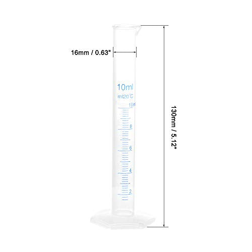 uxcell Plastic Graduated Cylinder, 10ml Measuring Cylinder, Science Test Tube Beakers, 2-Sided Metric Marking, Clear Hex Base for Lab Home
