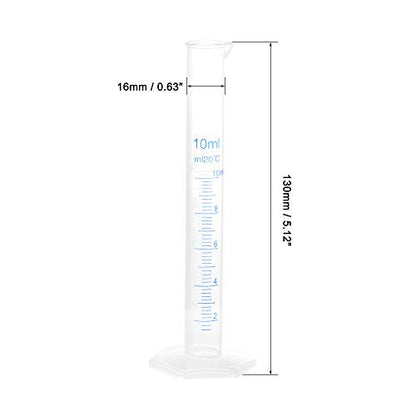 uxcell Plastic Graduated Cylinder, 10ml Measuring Cylinder, Science Test Tube Beakers, 2-Sided Metric Marking, Clear Hex Base for Lab Home