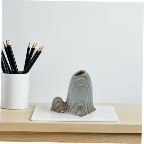 IMIKEYA Ceramic Mini Mountain Figurine Calligraphy Brush Holder Aquarium Unique Faux Mountain Design for Zen Garden Micro Landscape Accessories Multiuse Decorative Tabletop