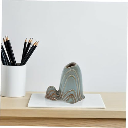 IMIKEYA Ceramic Mini Mountain Figurine Calligraphy Brush Holder Aquarium Unique Faux Mountain Design for Zen Garden Micro Landscape Accessories Multiuse Decorative Tabletop