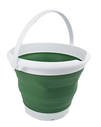 SAMMART 8.5L (2.2 Gallon) Collapsible Plastic Bucket - Foldable Round Tub - Portable Fishing Water Pail - Space Saving Outdoor Waterpot. Size 31cm Dia (White/Dark Sea Green) - color: White/Dark Sea Green