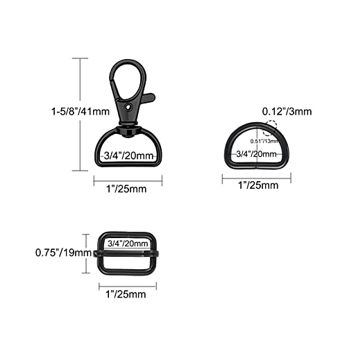 WAFJAMF Metal Snap Hook Ring Bulk - 30 Pcs Swivel Clasp Buckle, Non-Welded D Ring, Adjustable Rectangular Buckle (3/4” Inside Width - Black) - color: Black, size: 3/4” Inside Width