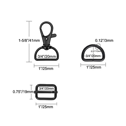 WAFJAMF Metal Snap Hook Ring Bulk - 30 Pcs Swivel Clasp Buckle, Non-Welded D Ring, Adjustable Rectangular Buckle (3/4” Inside Width - Black) - color: Black, size: 3/4” Inside Width