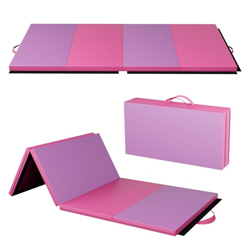Polar Aurora 4'x8'x2 Thick Folding Gymnastics Exercise Mat Aerobics Stretching Yoga Mats - color: Pink&Purple