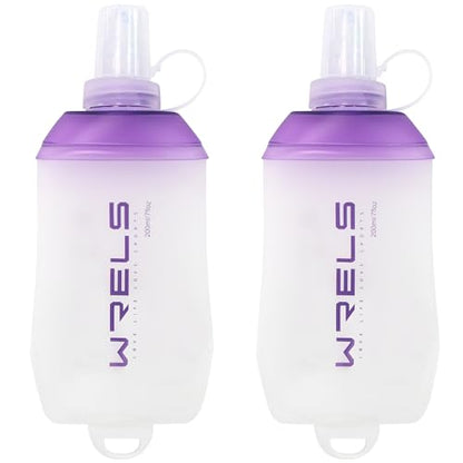 WRELS 200ml/350ml/500ml Collapsible Soft Flask,BPA Free Folding Soft Water Bottle with Hanging Ring,Lightweight TPU Hydration Flask for Running Marathon Cycling Hiking(200ml-2 Packs) - color: Purple-200ml*2