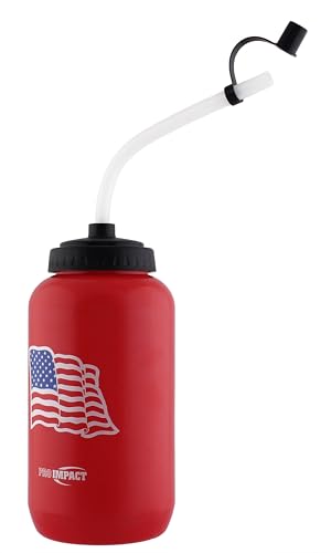 Squeezable Water Bottle Bendable Long Straw - LDPE BPA Free Plastic - Hydration for Baseball Hockey Gym MMA Yoga Boxing Cycling Softball Football Lacrosse (35.5 Oz.) - style: Red American Flag