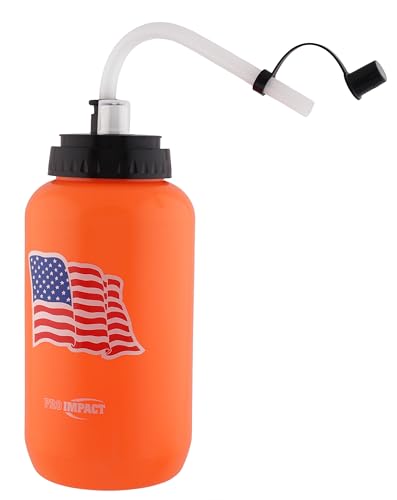 Squeezable Water Bottle with Bendable Long Straw and Spray cap - LDPE BPA Free Plastic - Hydration for Baseball Hockey Gym MMA Yoga Boxing Cycling Softball Football Lacrosse (35.5 Oz.) - color: Orange American Flag