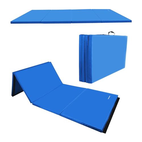 BalanceFrom 6x4 Feet 4-Panel Folding Gymnastics Mat – 2-Inch Thick Pad with Vinyl Surface and Carrying Handles for Tumbling, Yoga, Pilates, Home Workouts, and Martial Arts - color: Blue