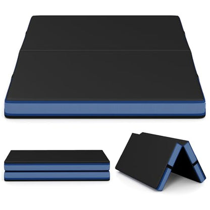 Goplus 4" Thick Folding Gymnastic Mat, Thickened Bi-Fold Fitness Mat with Carrying Handles & PU Leather Cover, Home Gym Tumbling Mat for Stretching, Pilates, Aerobics Workouts - color: Black&Blue