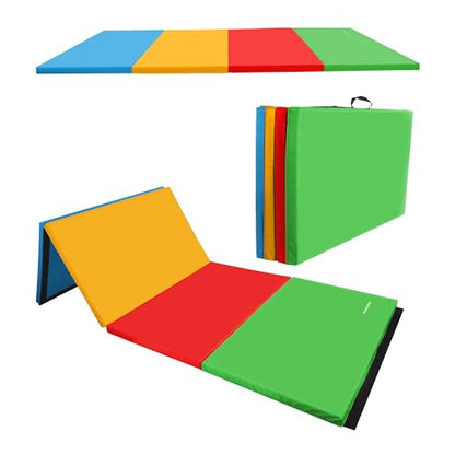 BalanceFrom 6x4 Feet 4-Panel Folding Gymnastics Mat – 2-Inch Thick Pad with Vinyl Surface and Carrying Handles for Tumbling, Yoga, Pilates, Home Workouts, and Martial Arts - color: Multicolor