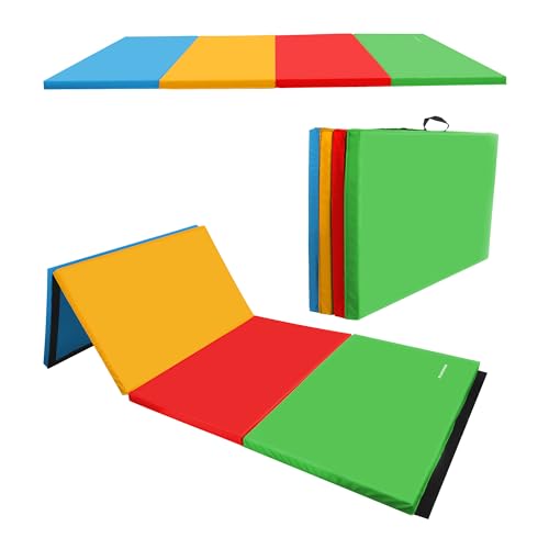 BalanceFrom 6x4 Feet 4-Panel Folding Gymnastics Mat – 2-Inch Thick Pad with Vinyl Surface and Carrying Handles for Tumbling, Yoga, Pilates, Home Workouts, and Martial Arts - color: Multicolor