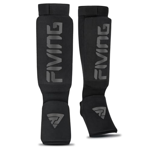 Elastic Cloth Shin Guards for MMA, Muay Thai and Kickboxing - color: Black/Black, size: Medium