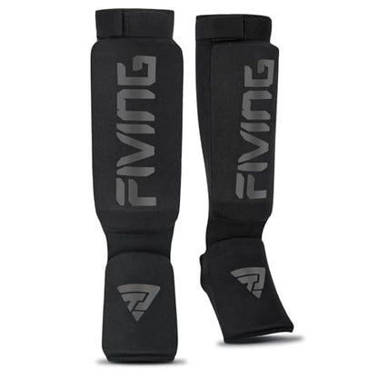 Elastic Cloth Shin Guards for MMA, Muay Thai and Kickboxing - color: Black/Black, size: Medium