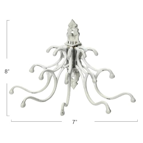 Creative Co-Op Antique Decorative Cast Iron Multi Hook Wall Hanger with 15 Hooks, Distressed White - color: White