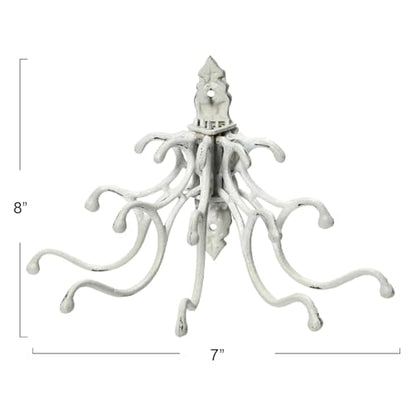 Creative Co-Op Antique Decorative Cast Iron Multi Hook Wall Hanger with 15 Hooks, Distressed White - color: White