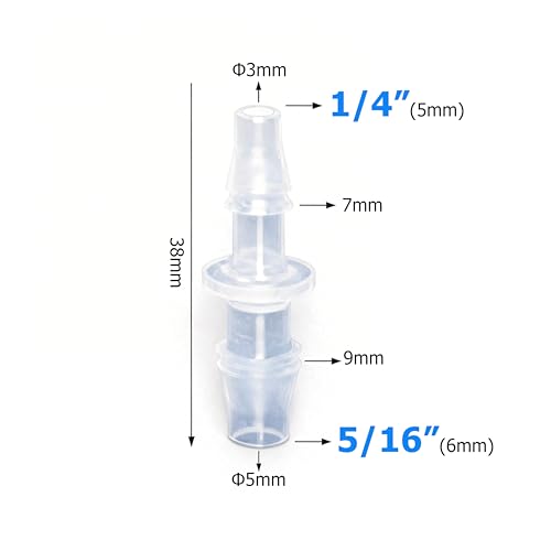 Plastic Hose Barb Reducer Fitting 5/16" to 1/4" Barbed Reducing Union Adapter Splicer Mender Joint Fitting (Pack of 2) - size: 5/16-1/4