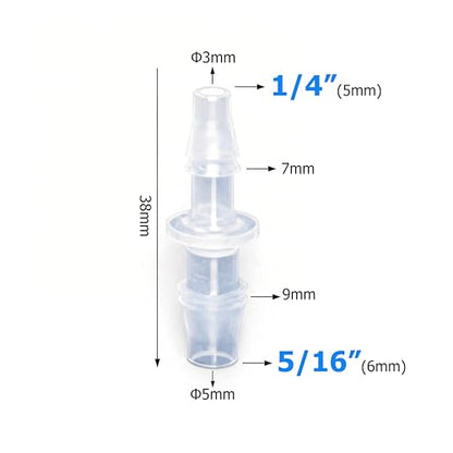 Plastic Hose Barb Reducer Fitting 5/16" to 1/4" Barbed Reducing Union Adapter Splicer Mender Joint Fitting (Pack of 2) - size: 5/16-1/4