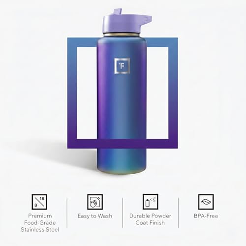 IRON °FLASK 40 oz Wide Mouth Water Bottle with Straw - color: Aurora, style: Straw - 40 Oz (1 Lid)