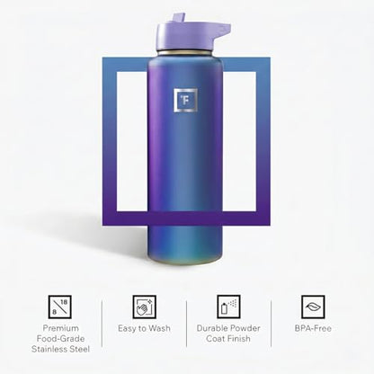 IRON °FLASK 40 oz Wide Mouth Water Bottle with Straw - color: Aurora, style: Straw - 40 Oz (1 Lid)