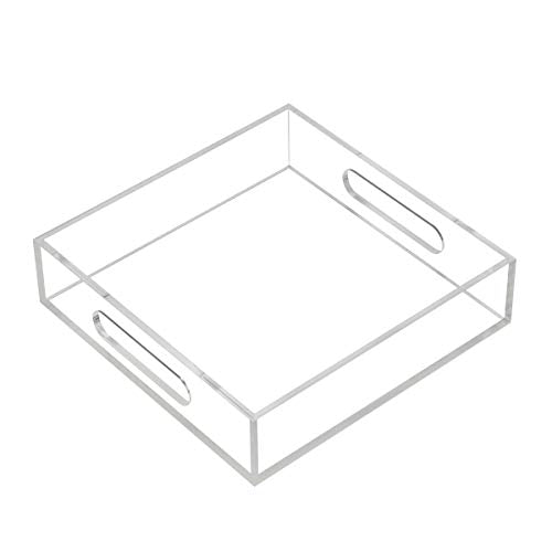 Clear Sturdy Acrylic Tray with Handles-8"x8"x2"H-Countertop Organizer Tray for Kitchen,Bathroom,Office- Storage Box for Cosmetics, Jewelry,Toiletries,Toy,Gadgets - color: Clear, size: 8" x 8" x 2"