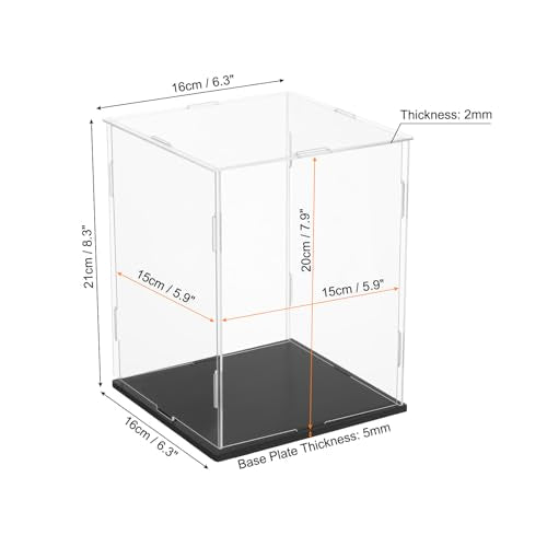 uxcell Acrylic Clear Display Case for Collectibles Self-Assemble Display Boxes Black Base Dustproof Countertop Storage Box for Collectibles Action Figures, 5.9 x 5.9 x 7.9 Inch - size: 5.9 x 5.9 x 7.9 Inch