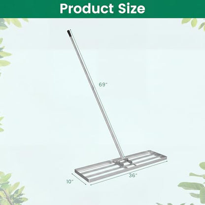 Goplus 36" x 10" Lawn Leveling Rake, Effort-Saving Landscape Lawn Tool with Ergonomic Handle for Soil, Garden, Backyard, Golf Course, Farm, and Pasture, Black (Sliver) - color: Sliver
