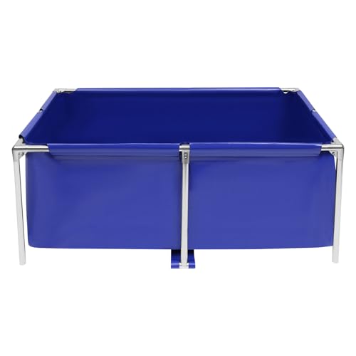 Canvas Fish Pond Foldable Fish Pond Aquarium Fish Tank Above Ground, 47.2" W x 31.4" D x 19.6" H, Portable Blue Koi Breeding Pond with Drain Valve, Small Goldfish Pool Indoor Outdoor