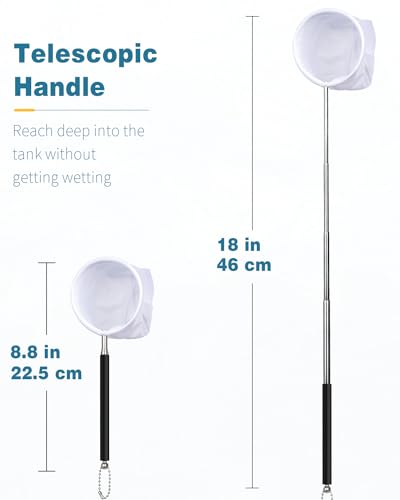 Pawfly Aquarium Shrimp Net - 3 Inch Tiny Fish Tank Net With Extendable Stainless Steel Handle, Soft Round Fine Mesh for Baby Fish, Food Residue, and Debris Skimming in Tanks & Small Ponds