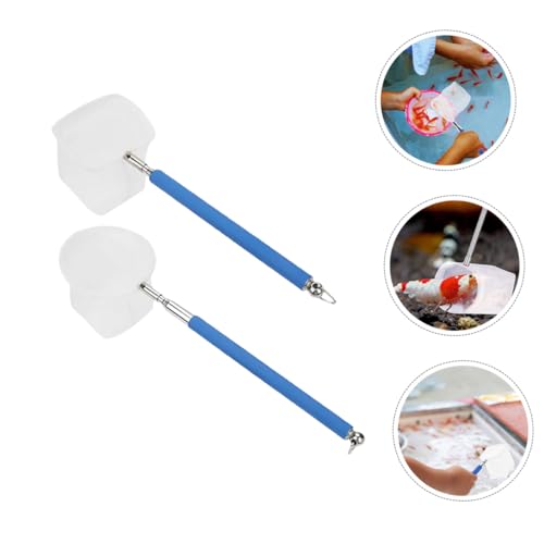 Cabilock 2pcs Mini Telescopic Shrimp Net with Extendable Handle, Fine Mesh Aquarium Fish Tank Net for Small Tanks, Lightweight Stainless Steel Frame for Betta and Shrimp Care