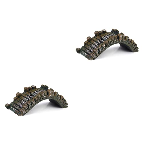 2pcs Aquarium Ornament Fish Tank Resin Landscape Bridge Iron Grey 50mm Tall 135x50mm Safe for Freshwater Aquatic Scene