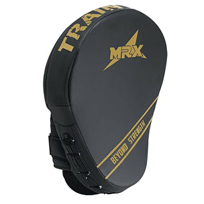 Punching Mitts MMA Muay Thai Boxing Pads, Gel Tech Leather Curved Focus Mitts, Training Hand Pads Sparring Martial Arts Karate Dojo Target Strike Shield - color: Black/Golden