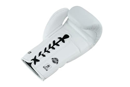 Aura 100 Full Grain Leather Lace Up Boxing Gloves for Men & Women – Professional Training, Sparring, Competition, Muay Thai, Kickboxing & Heavy Bag Gloves - color: White, size: 10 OZ