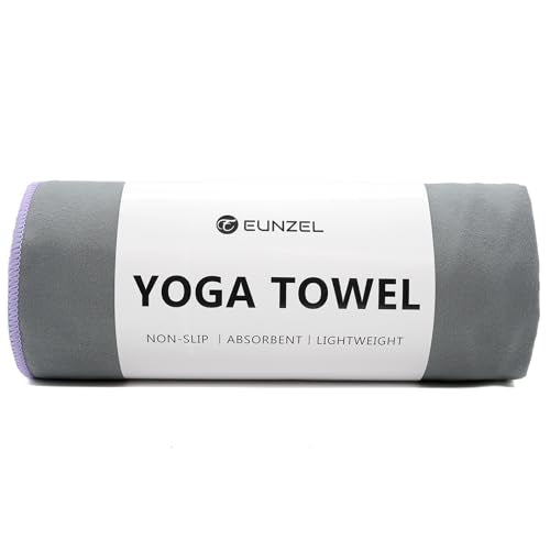 Eunzel Hot Yoga Mat Towel, Ultra-Absorbent Microfiber 72" x 26.5" - color: Gray/ Purple
