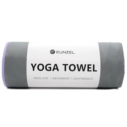 Eunzel Hot Yoga Mat Towel, Ultra-Absorbent Microfiber 72" x 26.5" - color: Gray/ Purple