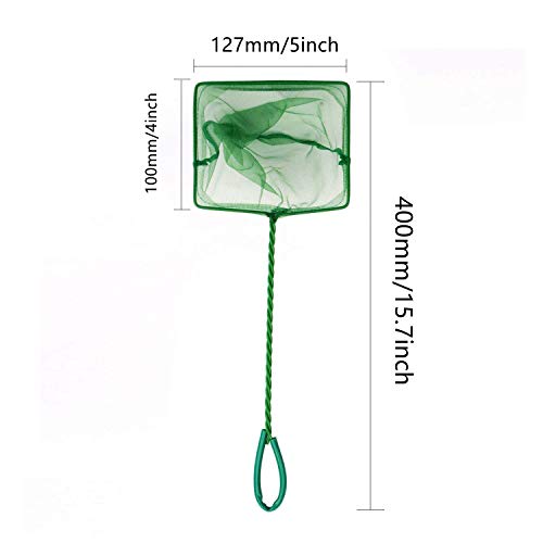 XMHF 3pcs 5" Wide Spiral Handle Metal Frame Fish Tank Nylon Fish Catch Net Aquarium Wire Nylon Mesh Fish Quick Catch Landing Net Green