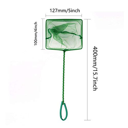 XMHF 3pcs 5" Wide Spiral Handle Metal Frame Fish Tank Nylon Fish Catch Net Aquarium Wire Nylon Mesh Fish Quick Catch Landing Net Green