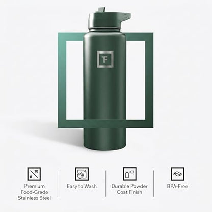 IRON °FLASK 40 oz Wide Mouth Water Bottle with Straw - color: Dark Pine, style: Straw - 40 Oz (1 Lid)